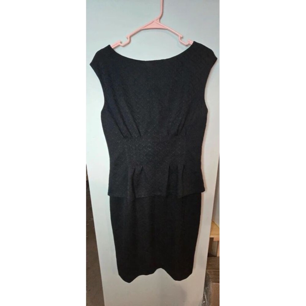 American Living Black Peplum Dress Size 10 Textured Short Sleeve Back Zip
